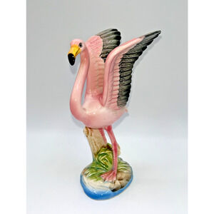 Vintage Ceramiic Napcoware Pink Flamingo Tropical Shorebird Wings Spread Japan